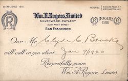 William A. Rogers, Ltd. San Francisco, CA Postcard Postcard Postcard