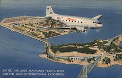 United Air Lines Mainliner Flying over Golden Gate Exposition San Francisco, CA Postcard Postcard Postcard