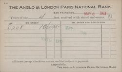 Anglo & London Paris National Bank San Francisco, CA Postcard Postcard Postcard