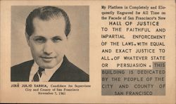 Jose Julio Sarria Candidate for Supervisor City and County of San Francisco November 7, 1961 California Postcard Postcard Postcard