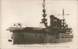 Eugene Burton Ely Flying to Battleship Pennsylvania Postcard