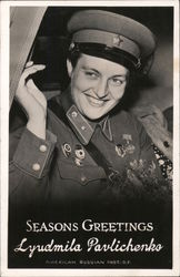 Seasons Greetings Lyudmila Pavlichenko, Soviet Sniper World War II Postcard Postcard Postcard