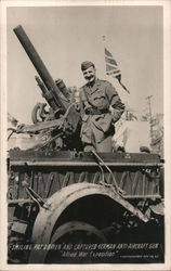 "Smiling Pat O'Brien" and Captured German Anti-Aircraft Gun San Francisco, CA Postcard Postcard Postcard