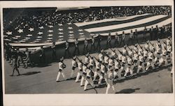 Soldiers with Huge US Flag in Parade Postcard