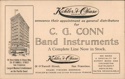 Kohler and Chase Announce Their Appointment as General Distributors for C.G. Conn Band Instruments Postcard