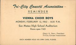 Tri-City Concert Association Reminder Vienna Choir Boys Postcard