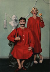 Bust Man Woman In Red Nightshirts Hastings Advertisement San Francisco, CA Advertising Postcard Postcard Postcard