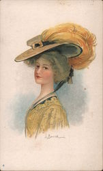 Woman In Plumed Hat Signed Art Tivoli Cafe San Francisco Postcard