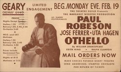 Paul Robeson Othello, at the Geary Theatre San Francisco, CA Postcard Postcard Postcard