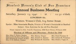 Stanford Women's Club of San Francisco Annual Business Meeting California Postcard Postcard Postcard