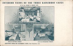 Interior Views of the Three Kaiserhof Cafes San Francisco, CA Postcard Postcard Postcard