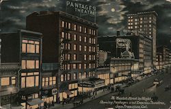 Market Street by Night, Showing Pantages and Empress Theatres Postcard