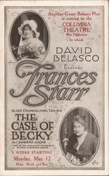 David Belasco Presents Frances Starr in The Case of Becky by Edward Locke Performers & Groups Postcard Postcard Postcard