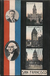 Teddy Roosevelt / George Washington / San Francisco Landmarks Postcard