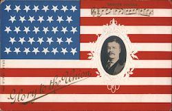 Oval Portrait of T. Roosevelt / 38-Star American Flag Theodore Roosevelt Postcard Postcard Postcard