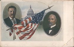 Oval Portraits of Teddy Roosevelt and Charles Fairbanks / Capitol Building / American Flag Postcard