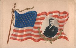 Embossed American Flag / Oval Portrait of Teddy Roosevelt Theodore Roosevelt Postcard Postcard Postcard