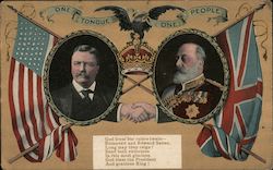 One Tongue One People - Oval Portraits of Teddy Roosevelt and King Edward VII w/ Flags Theodore Roosevelt Postcard Postcard Postcard