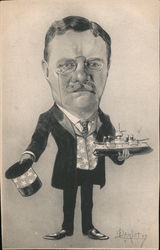 Caricature of Teddy Roosevelt Holding a Toy Warship Theodore Roosevelt Postcard Postcard Postcard