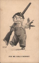 Boy w/ Shotgun Holding Bird / "For Me Girl's Bonnet" Postcard