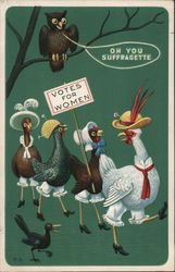 Votes for Women - A Line of Chickens in High Heels Holding a Sign Women's Suffrage Postcard Postcard Postcard