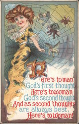 Poem with Picture of Woman with Men Caught in Spider Web Women's Suffrage Postcard Postcard Postcard