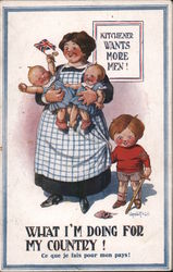 What I'm Doing for My Country! - A Woman Holding Twins and a Boy Standing Next to Her Women's Suffrage Postcard Postcard Postcard