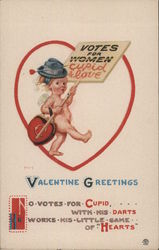 Valentine Greetings - Cupid Carrying a Sign "Votes for Women" Women's Suffrage Postcard Postcard Postcard