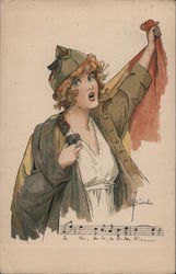 Woman Draped in French Uniform and French Flag Postcard