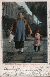 Dupont Street, Chinatown; a familiar Chinese character in the foreground, returning from the poultry market. San Francisco, CA P Postcard