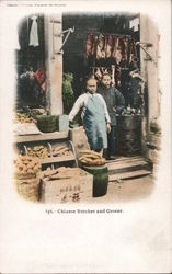 Chinese Butcher and Grocer Chinatown Postcard