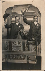 Two Men Posing on the Back of a Train San Francisco, CA Postcard Postcard Postcard