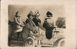 Three Women and Two Children in a Car and on a Horse Postcard