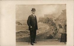 A Man with a Cane in Front of Cliff House Postcard