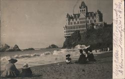 People on a Beach with Cliff House in the Backgroun San Francisco, CA Postcard Postcard Postcard