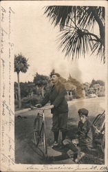 Two Men with Bicycles Postcard