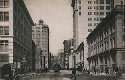 California St. Looking West Financial District Postcard