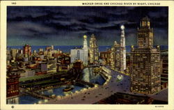 Wacker Drive And Chicago River By Night Postcard