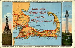 Auto Map Cape Cog And The Pilgrimland Cape Cod, MA Postcard Postcard