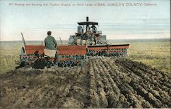 Plowing and Seeding with Traction Engine, on Delta Lands of San Joaquin County Postcard