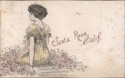 Santa Rosa, Calif. Hand Drawn Woman Postcard