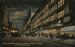 Retail business center of market street by night San Francisco, CA Postcard Postcard Postcard