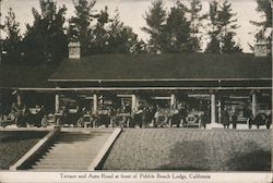 Terrace and Auto Road at Front of Pebble Beach Lodge California Postcard Postcard Postcard