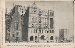 Native Sons' Hall. Mason Street, San Francisco. Damaged by Earthquake of April 18, 1906 Postcard