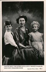 Her Majesty the Queen with H.R.H. Prince Charles and H.R.H. Princess Anne. Royalty Postcard Postcard Postcard