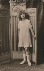 A Little Girl in a Dress Standing in Front of a Room Divider Royalty Postcard Postcard Postcard