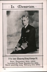 His Late Majesty King George VI. Postcard