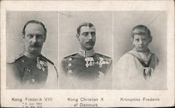 King Frederik VIII, King Christian X of Denmark, Crown Prince Frederik Royalty Postcard Postcard Postcard