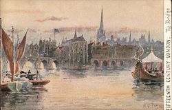 Fifteenth Century London. The Bridge. Royalty A. C. Payne Postcard Postcard Postcard