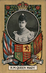 Her Majesty Queen Mary, Flag and Coat of Arms Royalty Postcard Postcard Postcard